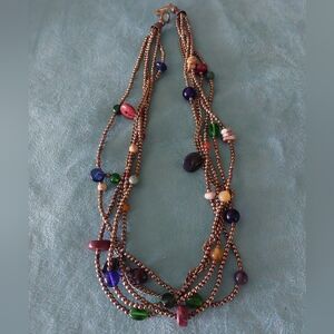 Five Strand Vintage 25" Boho Necklace, Multi-color Beads